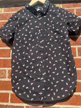 Cactus Boys Button Shirt Black Watermelon Print Short Sleeve Shirt Size 11/12 M